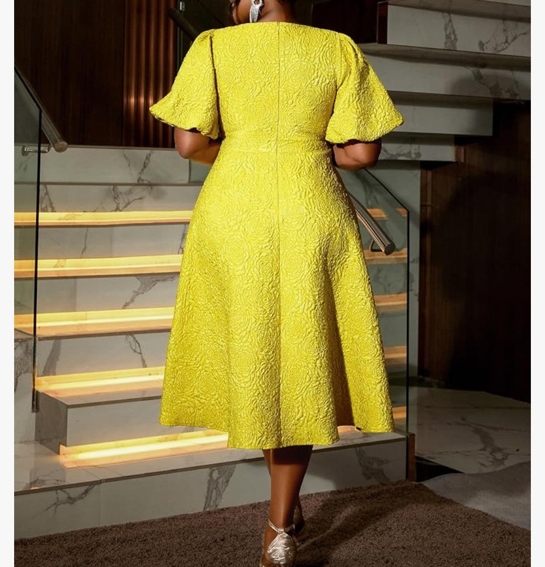 AMOEI Yellow Short Sleeved Floral Dress